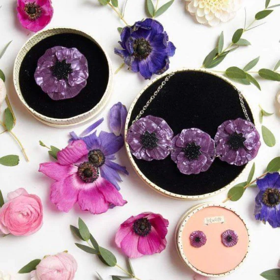 Necklace: Poppy Field trio - purple - Image 3